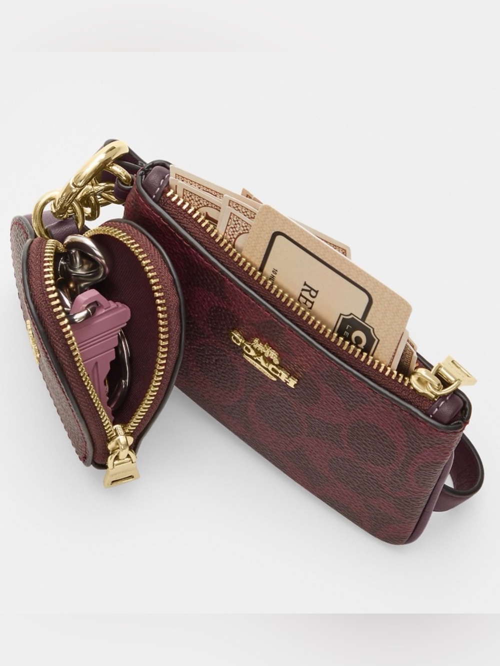 Coach Maroon Signature Card & Coin Pouch Keyring